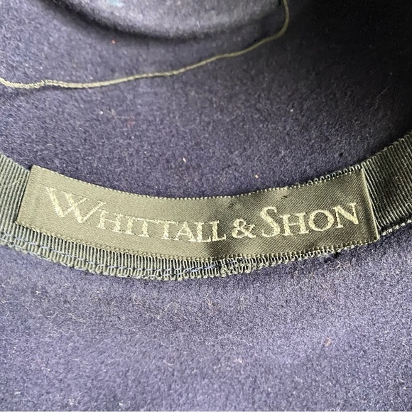 Vintage 90s Whittall & Shon Wool Sequin Hat Navy Blue Gold Wide Brim - Picture 11 of 14